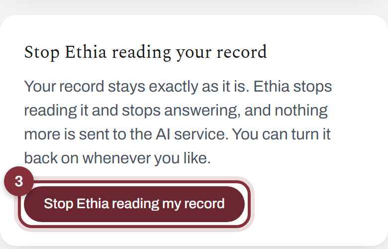 The Stop Ethia reading my record button